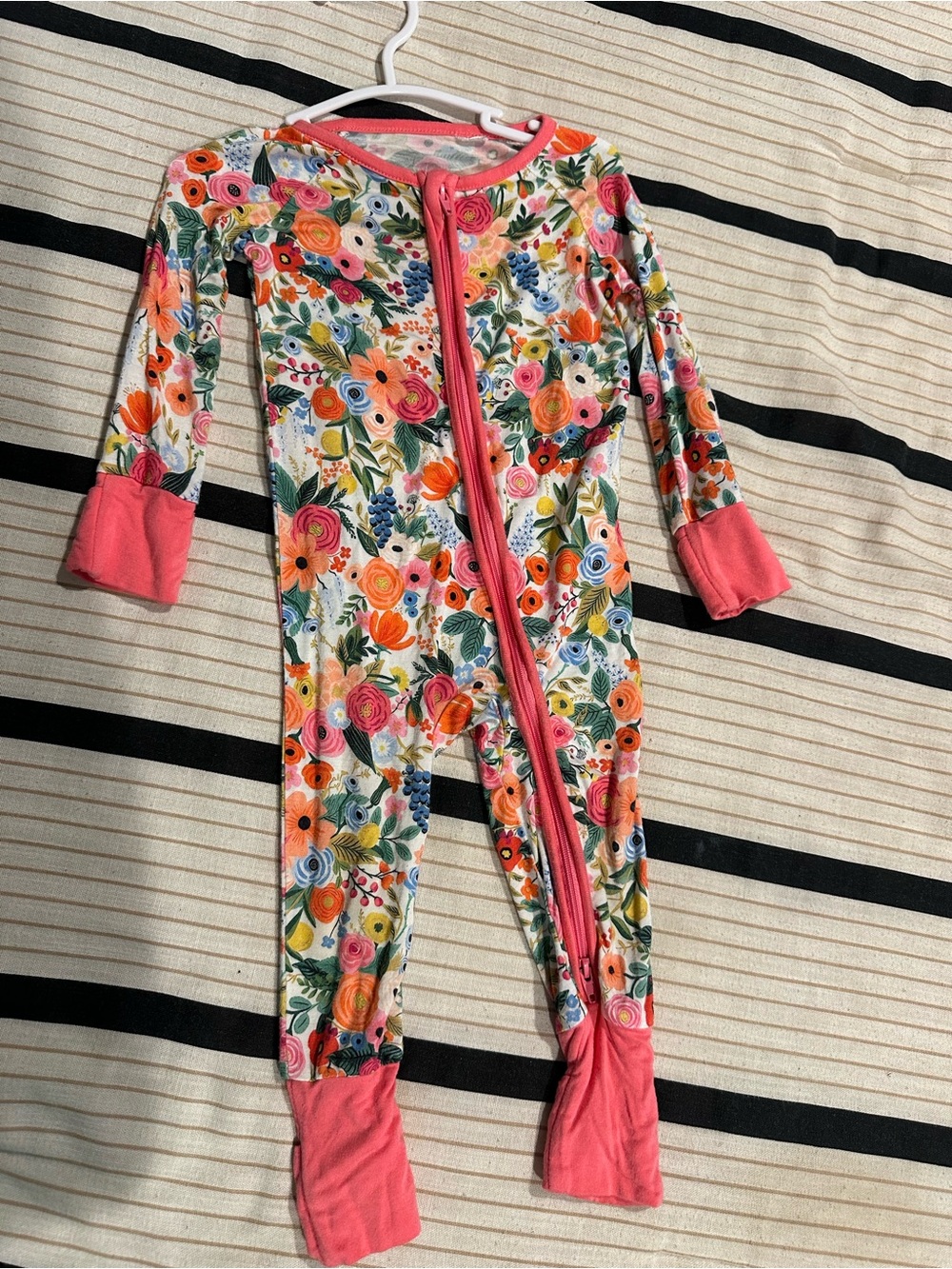 Babygirl bamboo Floral Pink Zip One-Piece Pajamas